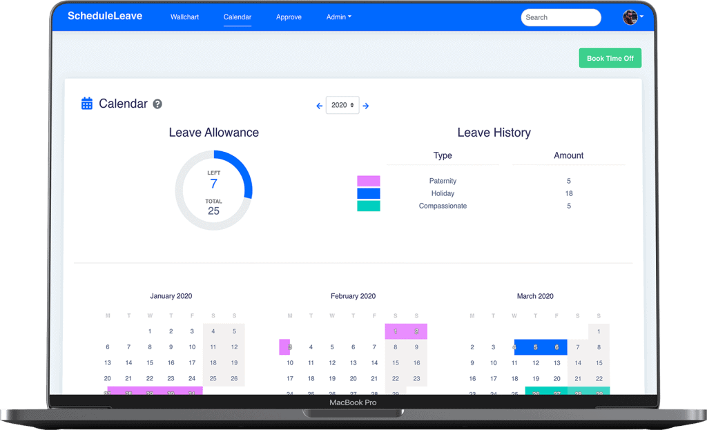 ScheduleLeave - Calendar page to view all holiday booked for the year