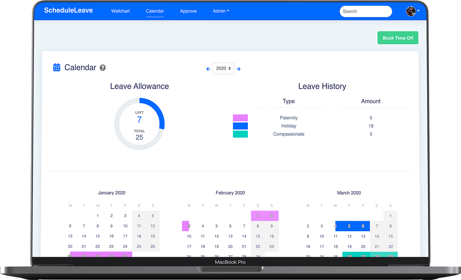 ScheduleLeave - Calendar page to view all holiday booked for the year