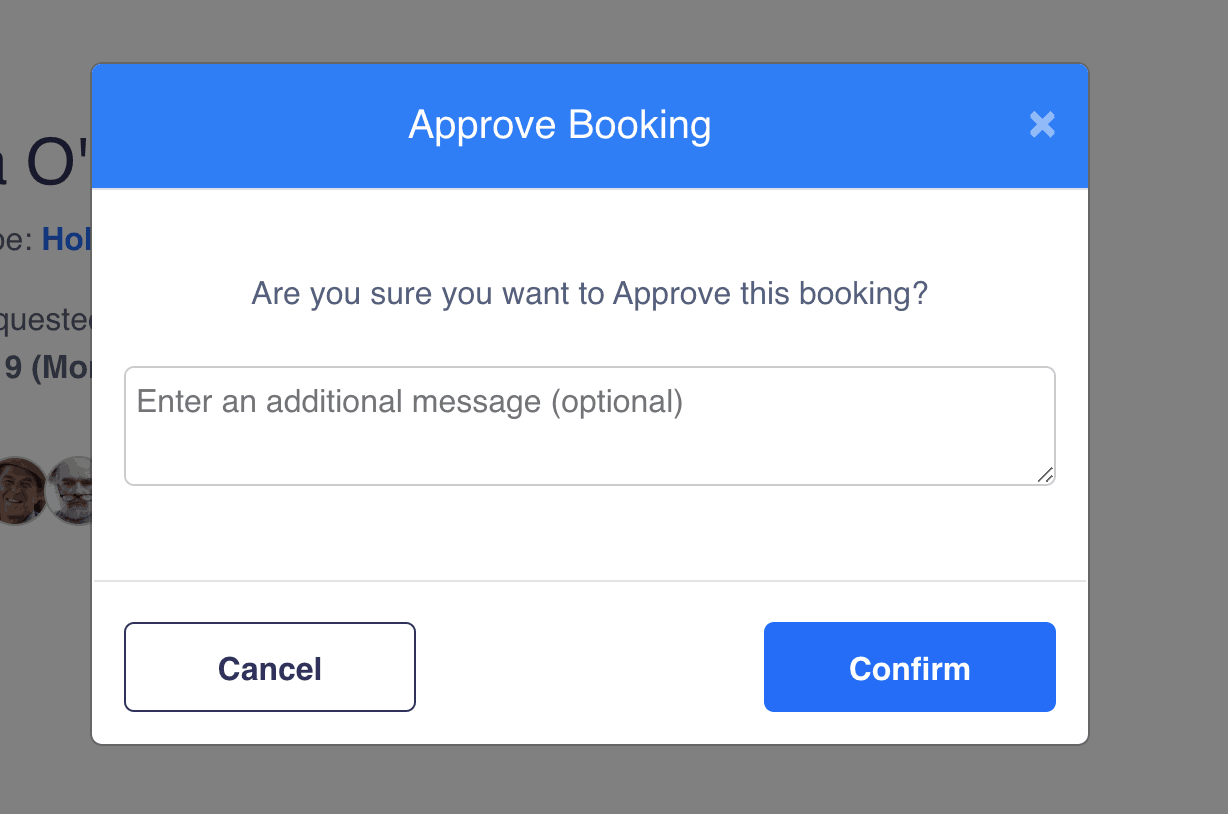 Booking approval message
