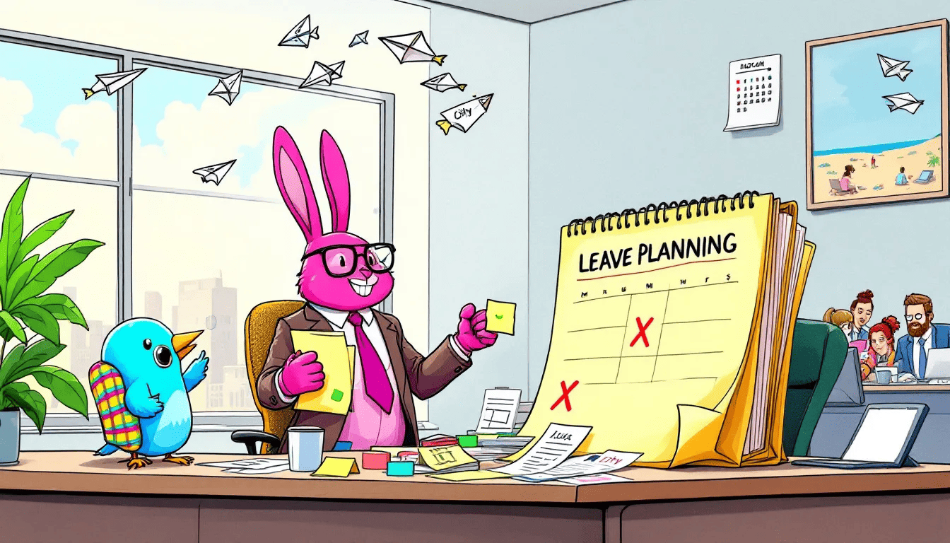 An illustration depicting the concept of leave planning in a workplace setting.