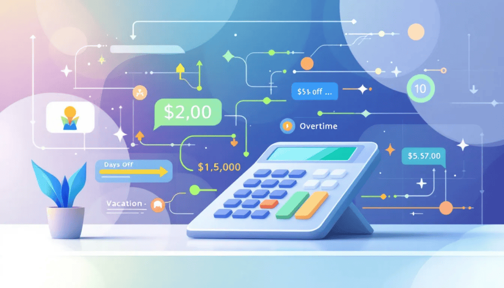 An illustration depicting a holiday payroll calculator in use, showcasing calculations related to holiday pay.