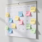 A board showing post-it notes about vacation pay in canada